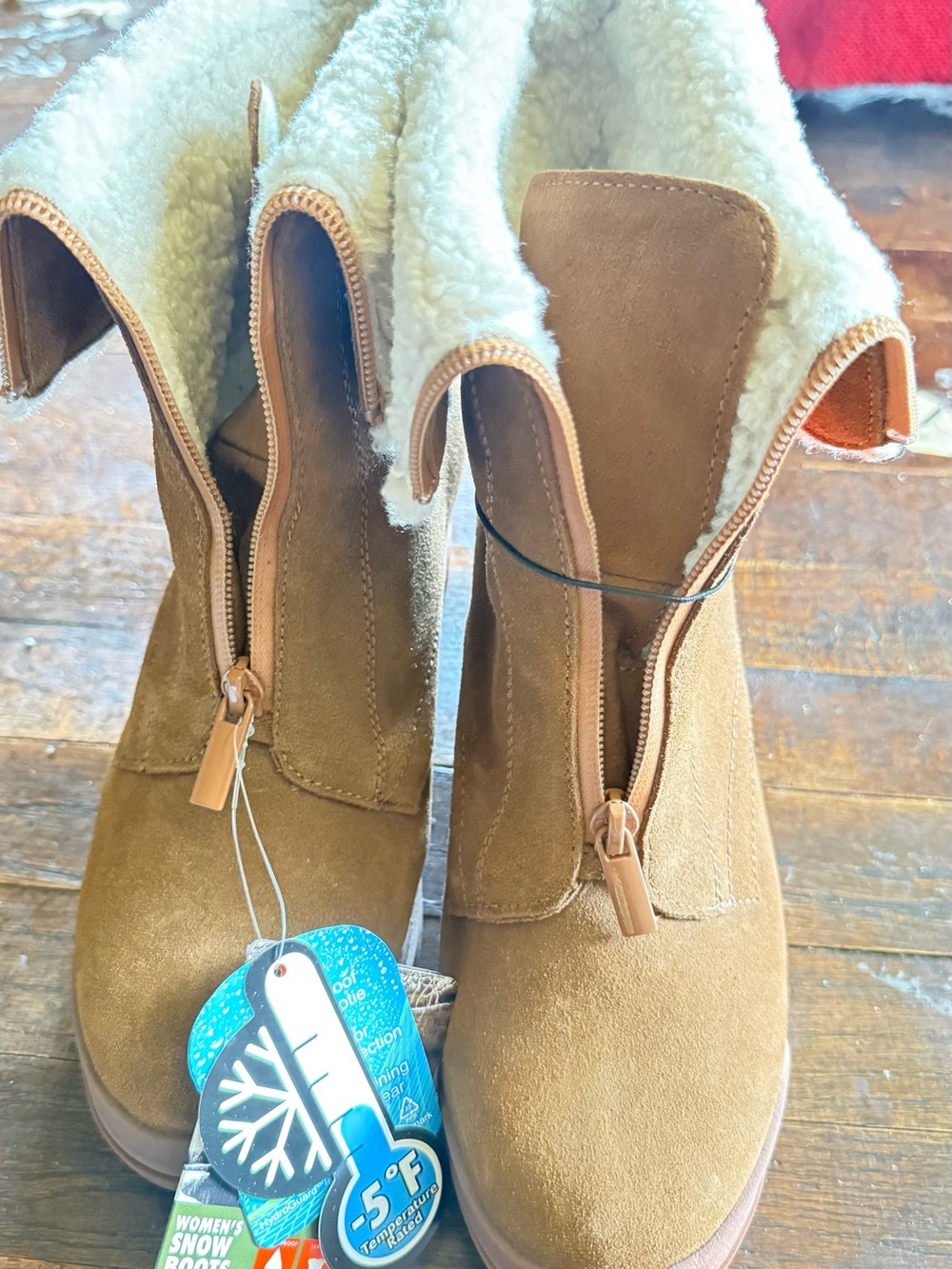 Ozark Trail Women's Tan Suede-Look Fleece-Lined Slippers